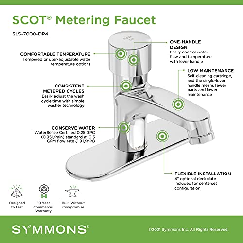 Symmons SLS-7000-DP4 SCOT Metering Lavatory Faucet with 4 in. Deck Plate in Polished Chrome (0.5 GPM)