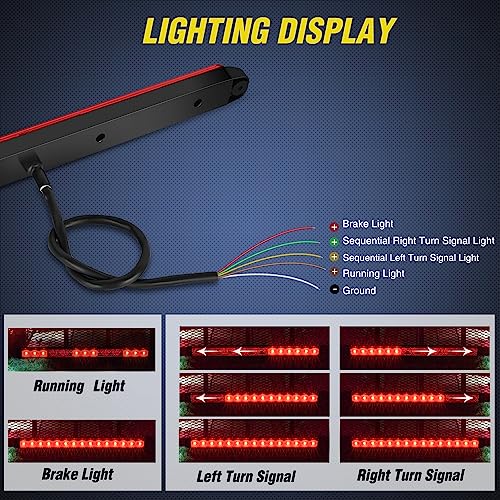 Nilight LED Trailer Light Bar 16Inch 12 LED Red Running Brake Sequential Turn Signals Tail Light Waterproof Rear Maker ID Bar for 12V Trailer Boat Truck RV