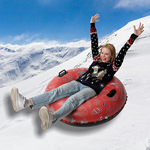 JOYIN Inflatable Snow Tubes 47" & 37"(2 Packs) for Kids and Adults,Heavy-Duty Snow Tube for Sledding, Great Inflatable Snow Sled for Winter Fun and Family Activities（Tree）