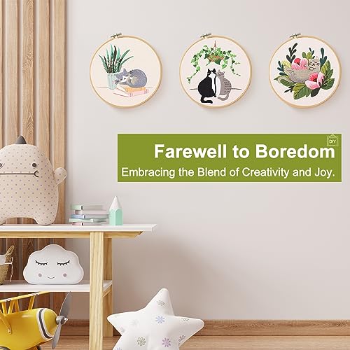 Santune 3 Pack Bee Embroidery Kit for Beginners Adult Cross Stitch Kits for Beginners Hand Embroidery with Animal Patterns and Instructions DIY Kits for Adult with Hoops, Threads and Needles
