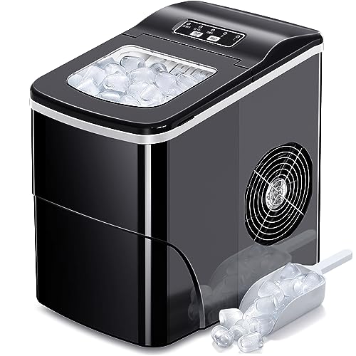 AGLUCKY Ice Makers Countertop with Self-Cleaning, 26lbs/24hrs, 9 Cubes Ready in 6 Mins, Portable Ice Machine with 2 Sizes Bullet Ice/Ice Scoop/Basket for Home/Kitchen/Office/Bar/Party, Red