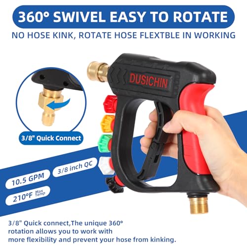 DUSICHIN Foam Cannon Short Pressure Washer Gun 1/4 Inch Quick Connector,Car Wash Foam Gun with 5 Pressure Washer Nozzle Tips 3/8'' Swivel Quick Connector,Additional Orifice Nozzle 1.04mm Car Washing