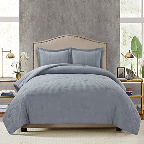Chezmoi Collection Wilmer 3-Piece Waffle Weave Comforter Set - Soft and Cozy All Season Bedding Set, Full, Gray