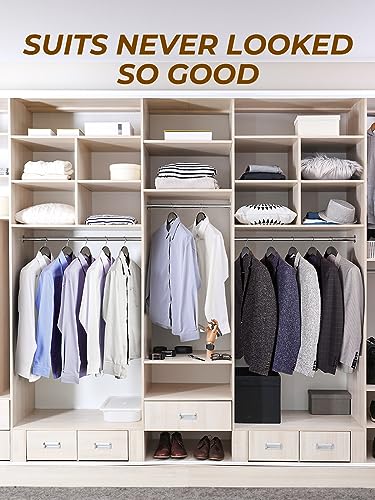 HOUSE DAY Wide Shoulder Wooden Hangers, Wood Suit Hangers with Non Slip Pant Holder, Heavy Duty Coat Hanger for Closet, Wooden Clothes Hanger for Suits, Coats, Jackets, Shirts (6 Pack, Black)