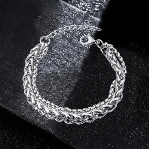 SMGFUNE Mens Bracelet, Keel Chain and Square Pearl Chain Double Layer Bracelets 6mm/3mm Cuban Bracelets for Men 7 Inches Mens Bracelet Chain Men Jewelry Men Gifts