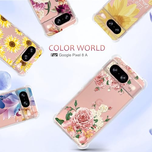 Osophter for Google Pixel 8A Case: Women Girls Flower Floral Shock-Absorption Flexible TPU Rubber Cover for Pixel 8A Phone Case(Big Sun Flower)