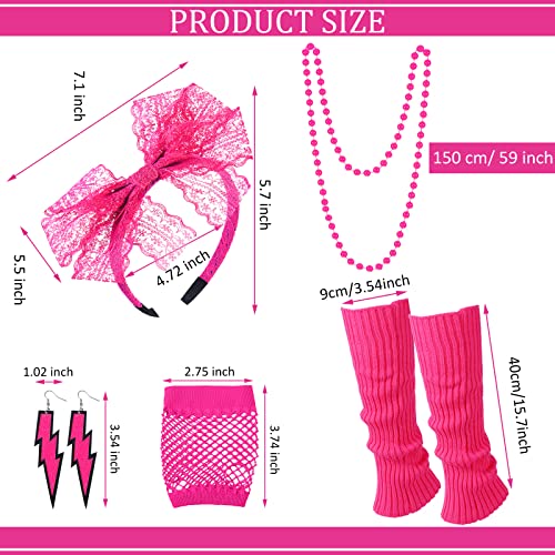 Didaey I Love The 80's Disco 80s Costume Print Off Shoulder Tops Tank Top Headband Earring Necklace Legwarmers Fishnet Gloves (Rose Red,Small)