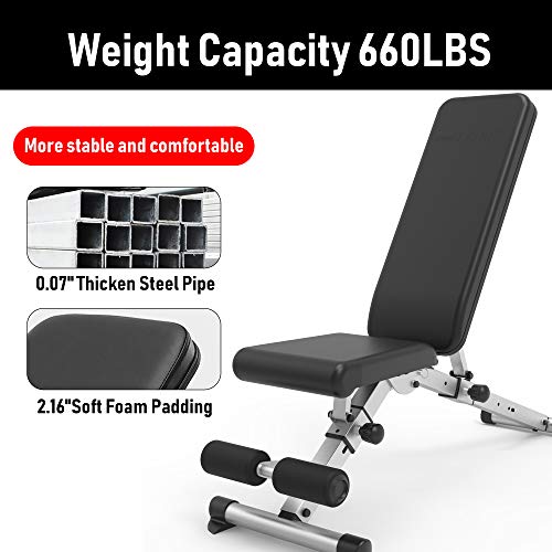 leikefitness Adjustable Weight Bench Foldable Workout Exercise Bench with Automatic Lock for Upright Incline Decline and Flat Full Body Exercise (GM5809(BLACK))