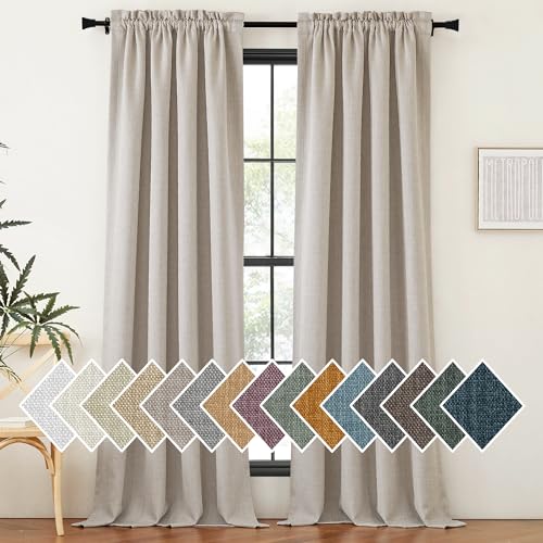 NICETOWN Short Kitchen Curtains 24 inch Length, Dual Rod Pockets & Hook Belt Room Darkening Light Blocking Thermal Curtains Privacy Window Treatments for Cafe, Natural, W26 x L24, 2 Panels