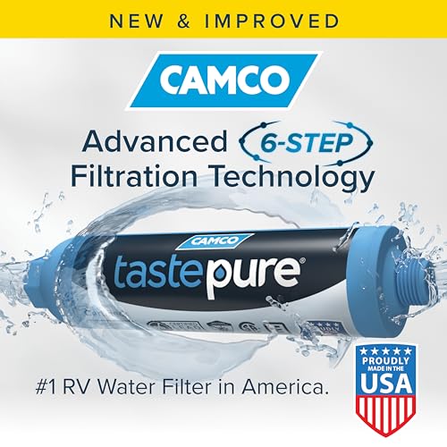 Camco TastePURE RV Water Filter - Reliable & Advanced RV Inline Water Filter with Flexible Hose Protector - GAC & KDF Water Filter - Made in USA - Camping Essentials for Fresh Drinking Water (40041)