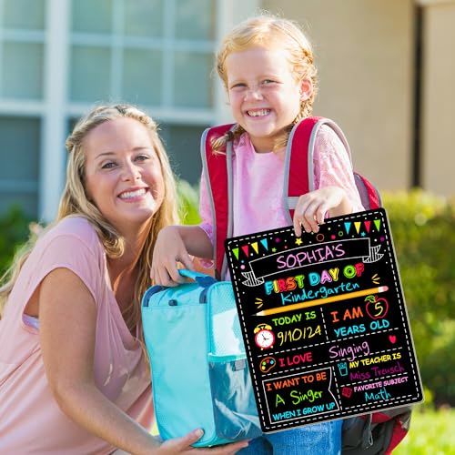 Double-Sided First Day of School Board, 12 × 10 Inches Back to School Sign, Reusable Color Painting Last Day of School Board, Washable Chalkboard Signs for First Day of School Kindergarten Pre-K