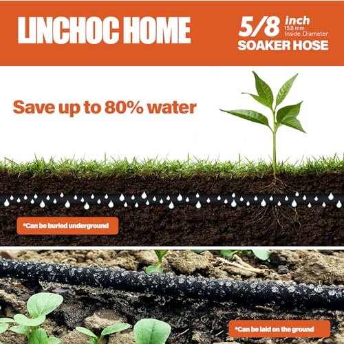 Linchoc Home Soaker Hose 5/8 Inch 15FT Solid Brass Connector for Garden Beds, Tree,Lawn and Plants
