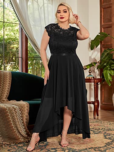 Miusol Women's Plus Size Formal Floral Retro Lace Elegant Bridesmaid Party Maxi Dress Black