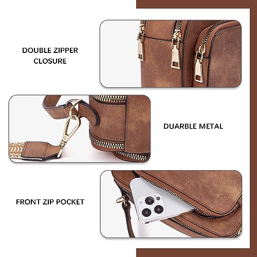 BOSTANTEN Crossbody Bags for Women Trendy Vegan Leather Purses Top Handle Shoulder Handbags with Wide Strap Beige with Brown