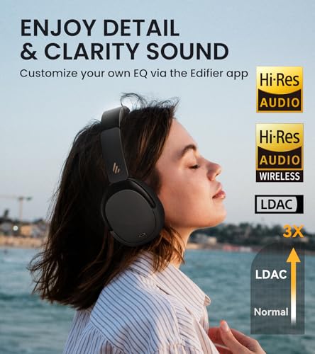 Edifier WH950NB Active Noise Cancelling Headphones, Bluetooth 5.3 Wireless LDAC Hi-Res Audio, 55 Hours Playtime, Google Fast Pairing for Android, Dual Device Connection, App Control, Black