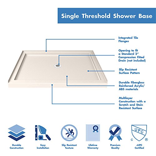 DreamLine SlimLine 32 in. D x 48 in. W x 2 3/4 in. H Center Drain Single Threshold Shower Base in Biscuit, DLT-1132480-22
