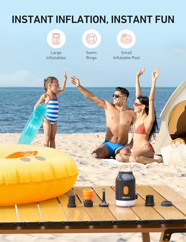 AstroAI Mini Air Pump for Inflatables with 3000mAh Battery Portable Air Mattress Pump with Camping Lantern Electric Air Pump with 5 Nozzles Inflate & Deflate Air Mattress, Vacuum Storage Bags (Gray)