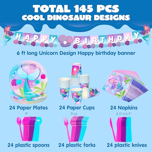 JOYIN 145 Pcs Construction Birthday Party Supplies with Banner, 24 Serves Tractor Truck Tableware Set with Plates, Cups, Napkins, and Cutlery Sets for Construction Themes Party Kids 6 7 8 Years