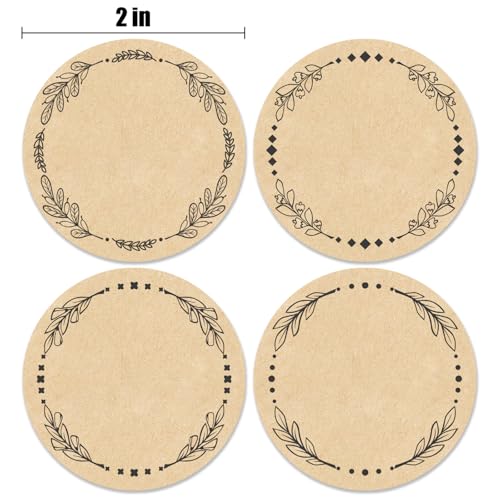 500pcs 2" Label Stickers for Jars and Lids, 4 Different Wreath Designs, Kraft Sticker Labels for Pantry, Mason Jars, Canning, Bottles