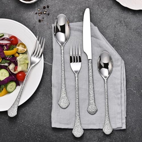 KINGSTONE Premium Silverware Sets, 18/10 Stainless Steel Flatware Set，20-Piece Cutlery with Tin Flow Handles, Dishwasher Safe