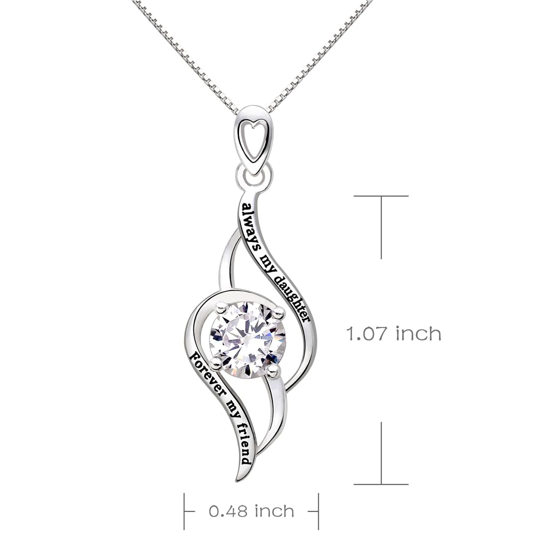 "always my daughter forever my friend" ALOV Jewelry Silver Cubic Zirconia Love Pendant Necklace