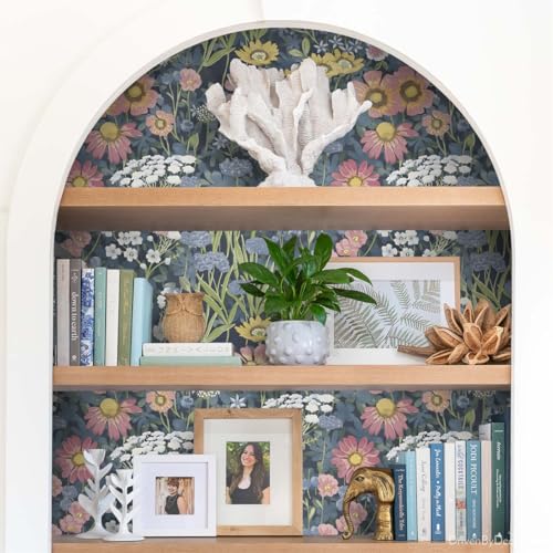 Orainege Vintage Floral Wallpaper Peel and Stick Wallpaper Floral Contact Paper 17.7in x118.1in Boho Flower Contact Paper Daisy Self Adhesive Removable Wallpaper for Bedroom Decorative Wall Paper