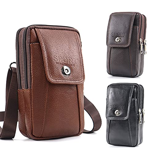 Leather Cell Phone Pouch Belt Clip Holster Case Compatible for iPhone 13 Pro Max 12 Pro Max Samsung Galaxy Note 20 Ultra M22 A52 Crossbody Phone Bag Men Women Purse with Shoulder Strap (Black)