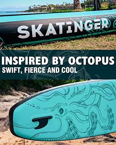 Skatinger 11'x34'' Extra Wide Inflatable Paddle Board, Up to 420lbsPaddle Boards for Adults, Stable Stand Up Paddle Board, 2 People/Family, Wide&Stable, Floating Paddle, Shoulder Strap, US Fin