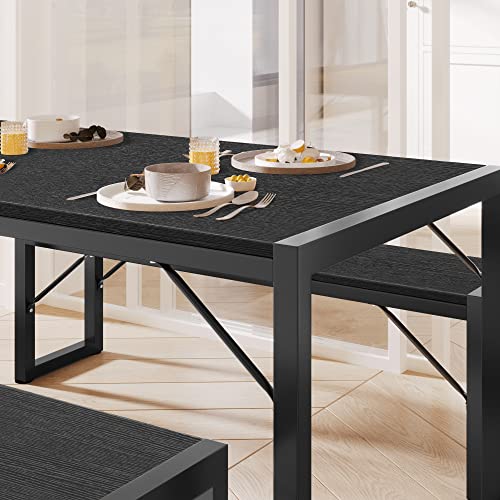 Gizoon 45.5" Dining Table Set for 4, Kitchen Table Set with 2 Benches, Dining Room Table Set with Metal Frame & MDF Board, Space-Saving Dinette for Kitchen, Dining Room -Black