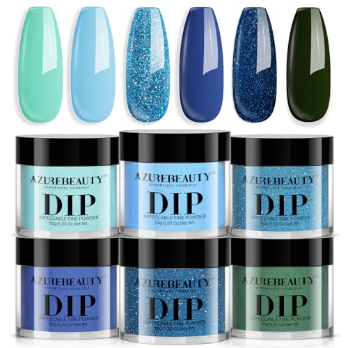 AZUREBEAUTY Dip Powder Nail Set Orange Gold Red Shimmery Green Glitter Fall Autumn Dark 6 Colors Dipping Powder Starter Kit French Pumpkin Maple Nail Art Manicure DIY Salon, No Need Nail Lamp Cured