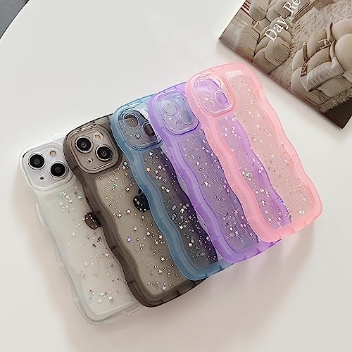 Qokey for iPhone 14 Pro Max Case 6.7", Curly Wave Design Transparent Bling Glitter Shiny Case Cute Clear Transparent Full Protection Soft TPU Shockproof Phone Cover(Black, for iPhone 14 Pro Max)