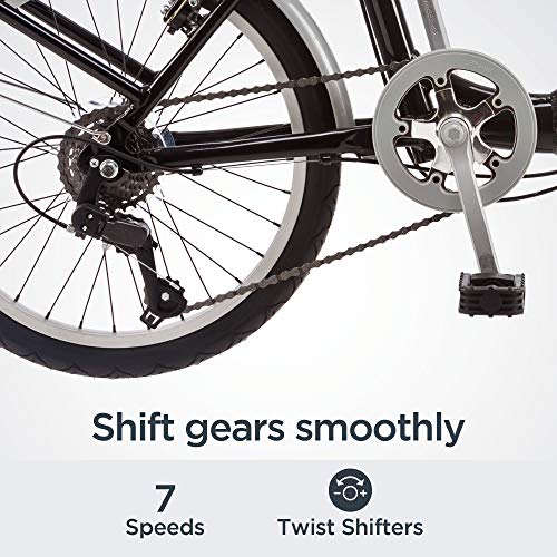 Schwinn Loop Adult Folding Bike for Men and Women, 20-inch Wheels, 7-Speed Drivetrain, Rear Cargo Rack, Carrying Bag, Black