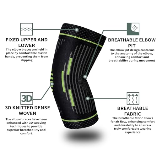 Elbow Compression Sleeve (1 pair),Elbow Brace for Tendonitis and Tennis Elbow Relief,Elbow Support Golfers, Arthritis, Bursitis. Elbow Pain Relief,Weightlifting, Fit for Men & Women