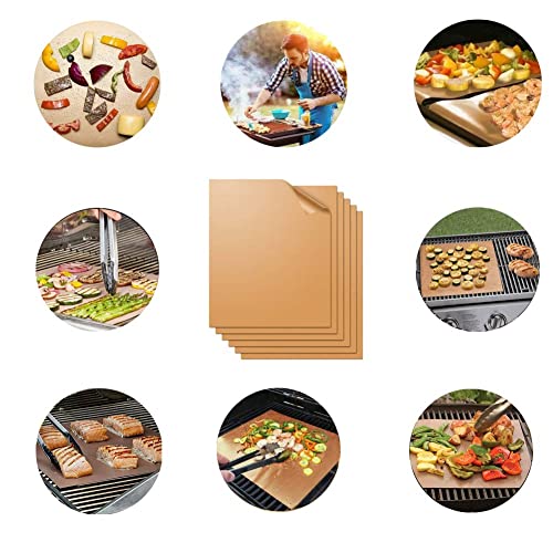 WIBIMEN Grill Mats for Outdoor Grill, Set of 7 Copper Grill Mat, 100% Non-Stick PFOA Free 15.75 x 13", Heavy Duty, Resuable and Easy to Clean, Works on Gas Charcoal and Electric BBQ (7pcs) (Copper)