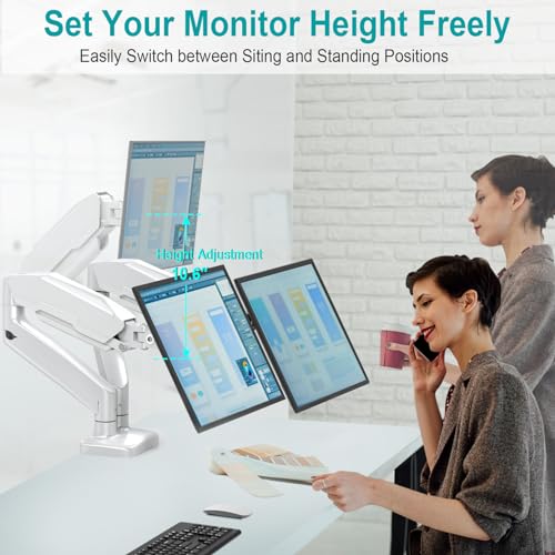 MOUNT PRO Dual Monitor Mount Fits 13 to 32 Inch Computer Screen, Height Adjustable Monitor Stand for 2 Monitors, Gas Spring Monitor Arm Holds up to 17. 6lbs Each, Monitor Desk VESA Mount, White