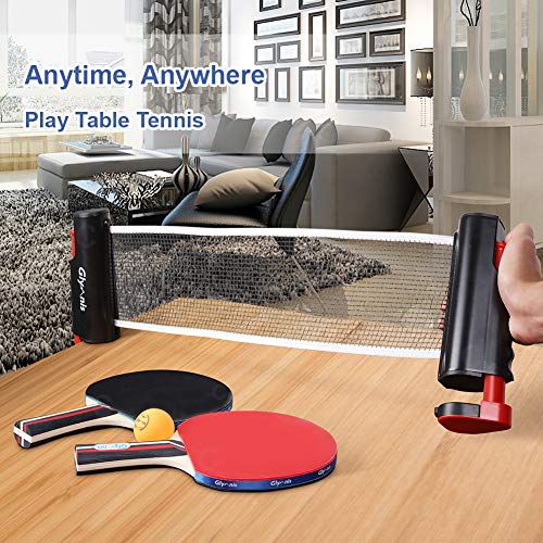 Glymnis Ping Pong Paddle Set Table Tennis Set with Retractable Net, Table Tennis Rackets, Balls and Carry Bag, Ping Pong Game Accessories for Indoor Outdoor