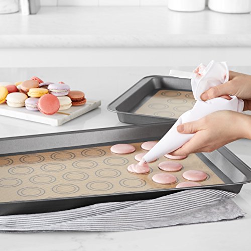 Amazon Basics Silicone, Non-Stick, Food Safe Baking Mat, Macaron, Pack of 2, Beige/Gray, Rectangular, 16.5" x 11.6"