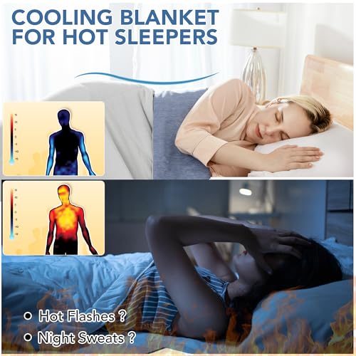 Deconovo Cooling Comforter, Cold Touch Fabric Absorbs Body Heat Cool Sleeping Summer Blanket, Cool Design Soft Fluffy Cooling Blanket for Night Sweats Hot Sleeper(Blue, 59x79 Inch)