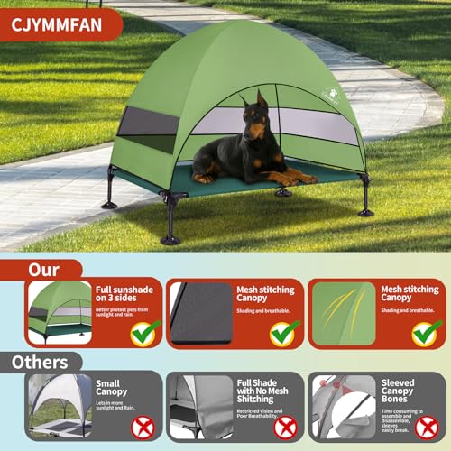 Elevated Dog Bed with 2024 Newest Canopy, Raised Outdoor Dog Bed with Powerful Anti-Slip Feet, Portable Pet Bed Cot with Larger Shade, Raised Large Dogs Cooling Bed for Camping, Indoor & Outdoor