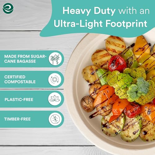 ECO SOUL 100% Compostable 10 Inch Paper Plates [100-Pack] Disposable Party Plates I Heavy Duty Eco-Friendly Sturdy Dinner, Wedding, Event Plates I Biodegradable Unbleached Sugarcane Eco Plates