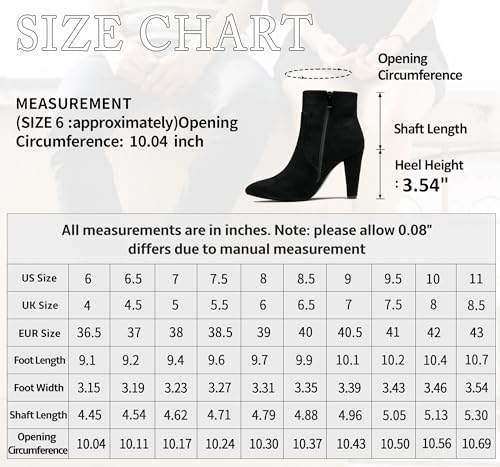 Vepose Women's 9633 Dress Stiletto Point Toe High Heel Ankle Boots, Black Suede, Size 6M US-with Side Zipper(CJY9633 Black 06)