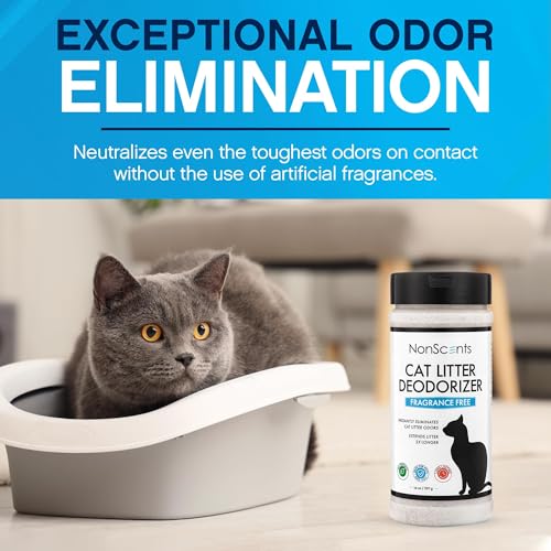 NonScents Cat Litter Deodorizer - Litter Box Odor Eliminator - Less Scooping Extends Kitty Litter Lifespan - Fragrance-Free Formula Eliminates Unpleasant Cat Odors - Fresh Scent Litter Pans