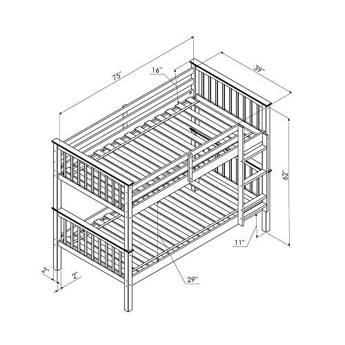 Walker Edison Resende Mission Style Solid Wood Twin over Twin Bunk Bed, Twin over Twin, Grey