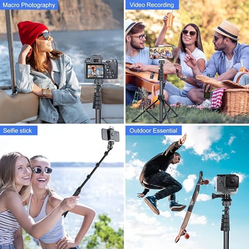 SENSYNE 62" Phone Tripod & Selfie Stick, Extendable Cell Phone Tripod Stand with Wireless Remote and Phone Holder, Compatible with iPhone Android Phone, Camera