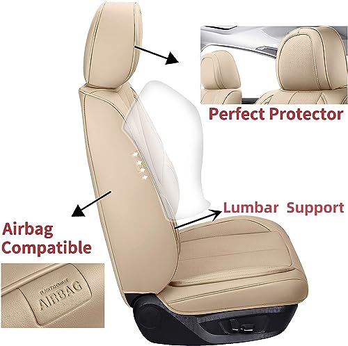 Coverado Seat Covers, Car Seat Covers Front Seats, Car Seat Cover, Car Seat Protector Waterproof, Car Seat Cushion Nappa Leather, Beige Seat Covers Carseat Cover Universal Fit for Most Cars