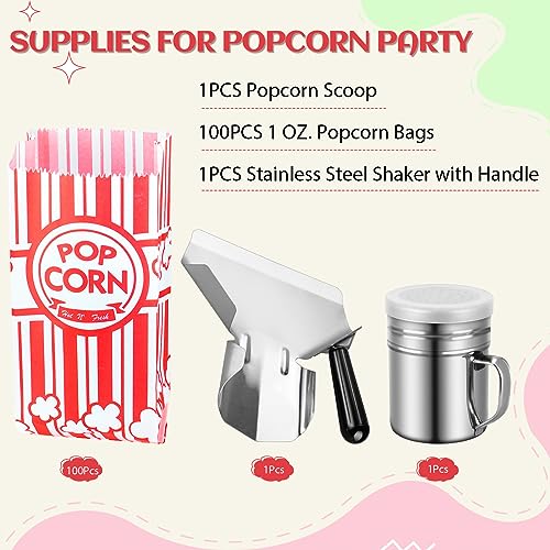 Essenya 102 Pcs Popcorn Bags with Popcorn Scoop and Salt Shaker,1 oz Small Pop Corn Bags Popcorn Bags Individual Servings for Popcorn Machine Supplies Party Movie Night Theater