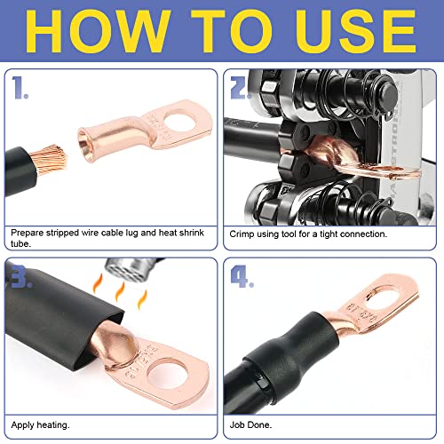 haisstronica 220PCS Battery Cable Ends Kit,110PCS AWG 8 6 4 2 1 Heavy Duty Copper Wire Lugs Ring Terminals,Battery Cable Lugs Eyelets Terminal Connectors with 110PCS 3:1 Heat Shrink Tubing