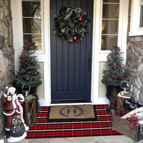 Buffalo Plaid Outdoor Rug, 3'x5' Black and White Check Indoor/Outdoor Area Rugs, Layering Rug for Hello/Welcome Door Mat, Washable Cotton Woven Farmhouse Mat for Fall Front Porch Décor
