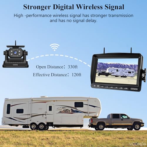 Solar Wireless Magnetic Backup Camera, 9600mAh Battery Powered Rechargeable Waterproof HD Back Up Rear View Bluetooth Hitch Camera with 7 Inch 1080P Monitor System for Car Truck Trailer RV VN003