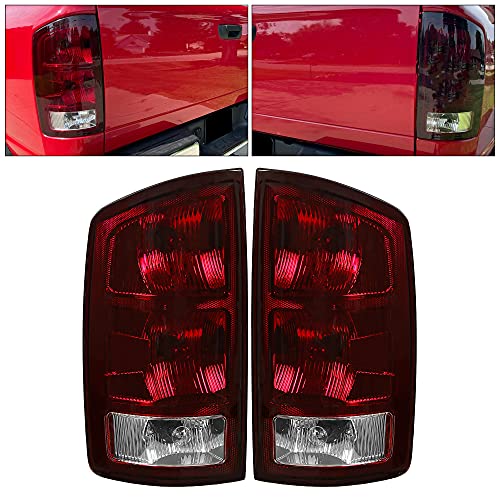 HECASA Tail Light Assembly w/Halogen Bulb Compatible with 2002-2006 Dodge Ram 1500/2003-2006 Dodge Ram 2500 3500 Tail Lamp Signal Brake Lamp Replacement for CH2801147 CH2800147 Pair&Dark Red
